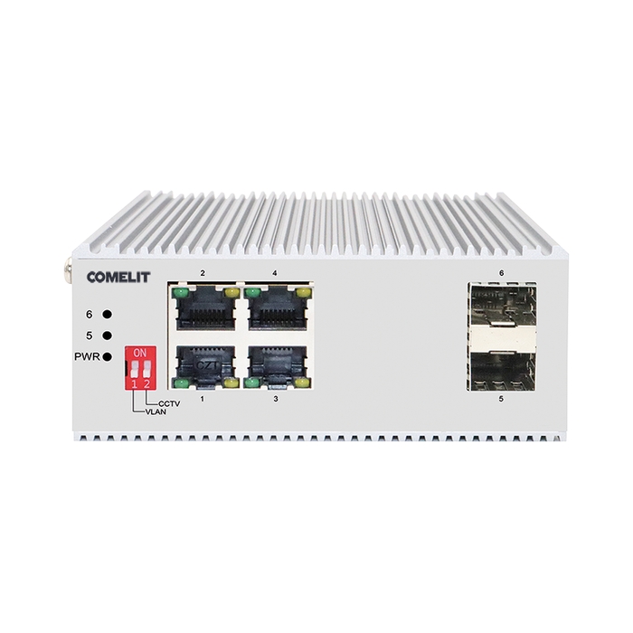 PoE мрежов суич, 4 порта + 2 SFP, гигабитов, DIN монтаж - Comelit IPSWP06N02A