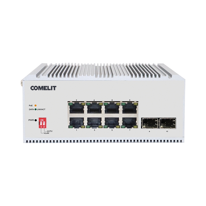 PoE мрежов суич, 8 порта + 2 SFP, гигабитов, DIN монтаж - Comelit IPSWP10N02A