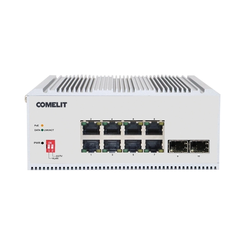 PoE мрежов суич, 8 порта + 2 SFP, гигабитов, DIN монтаж - Comelit IPSWP10N02A