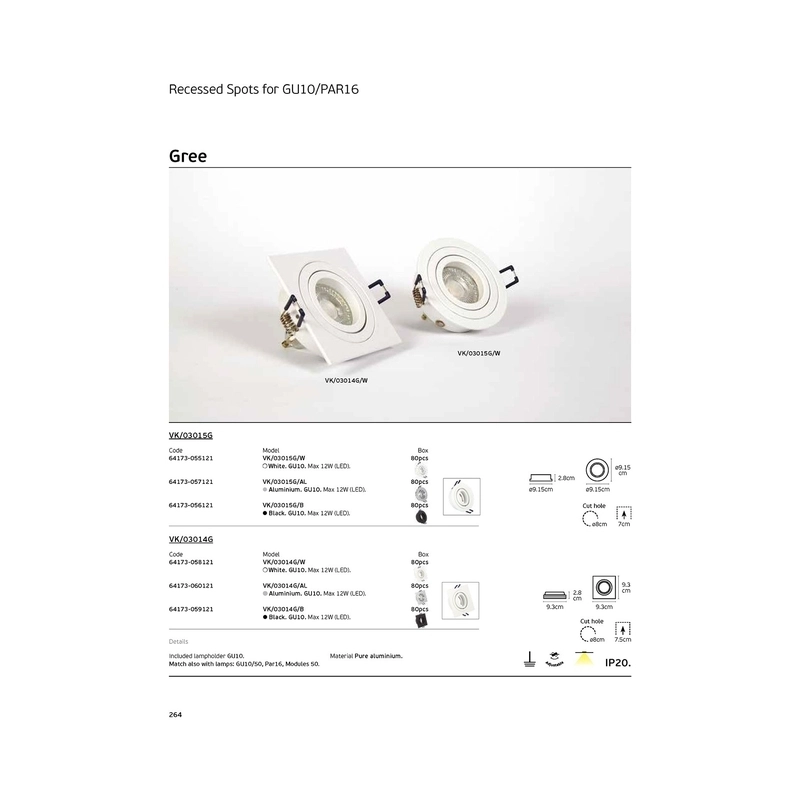 VK/03015G/W Насочваем кръгъл спот GU10/PAR16, Max12W (LED), IP20, ø9.15x2.8cm, бял - VK LED Cree