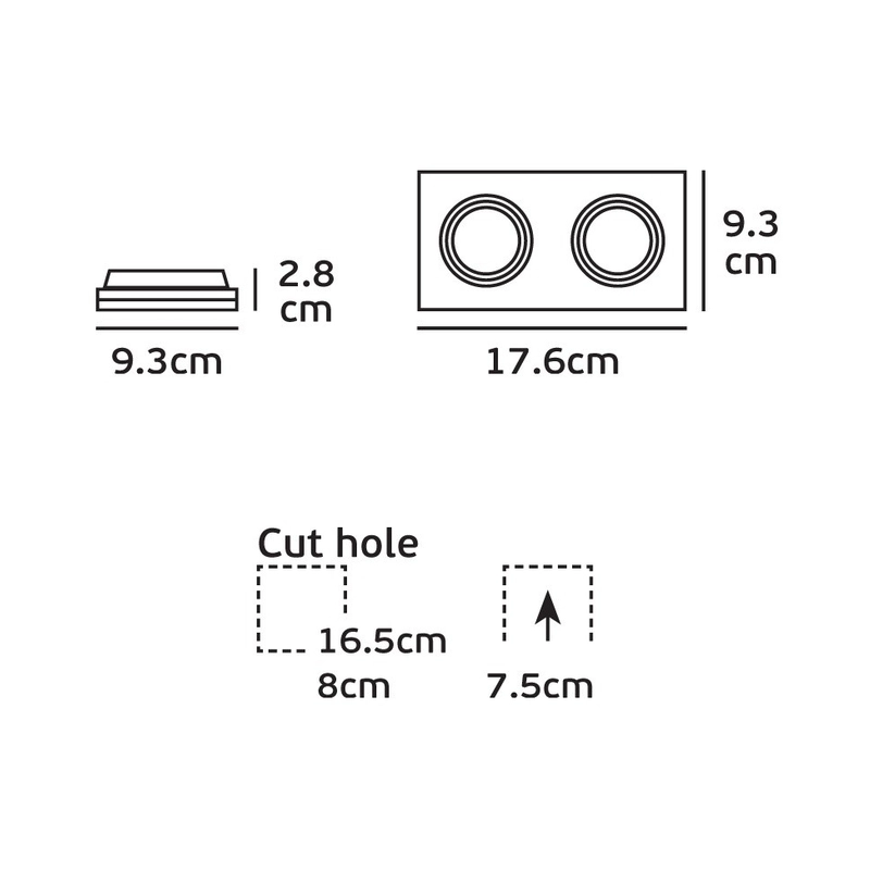 VK/03014G/2/W Квадратен насочваем спот, 2xGU10/PAR16, Max 2x12W(LED), IP20, 17.6x9.3x2.8cm, бял - VK LED Cree