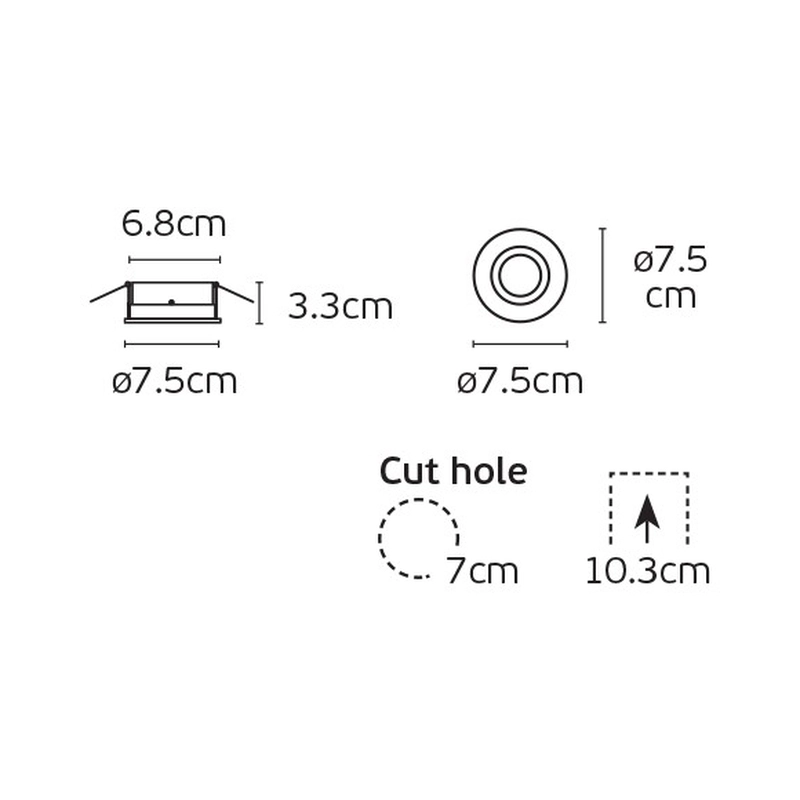 VK/03299G/BBS Спот за вграждане заGU10/PAR16, Max12W (LED), IP20, ø7.5x3.3cm, черен-бронз - VK LED Ikon