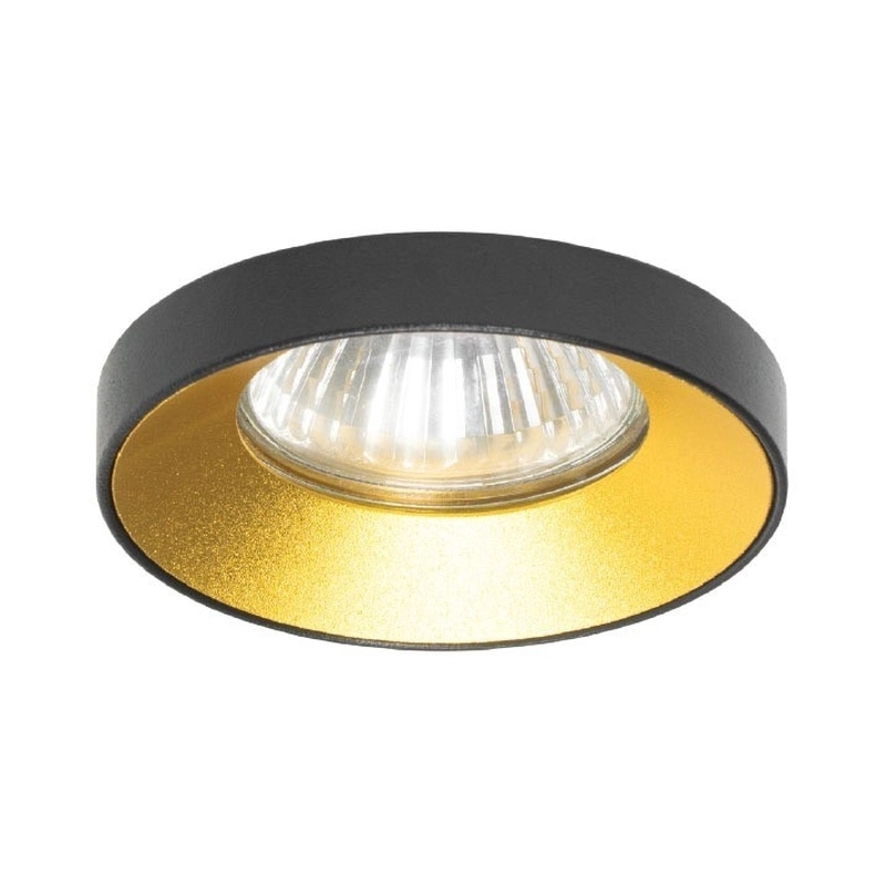 VK/03306/BG Спот за вграждане за GU10/PAR16, Max12W (LED), IP20, ø7.5x3cm, шлифовано черно тяло + златен рефлектор - VK LED Ikon
