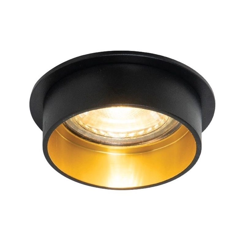 VK/03307/BG Спот за вграждане за GU10/PAR16, Max12W (LED), IP20, ø7x3.6cm, шлифовано черно отвън + златно отвътре - VK LED Ikon