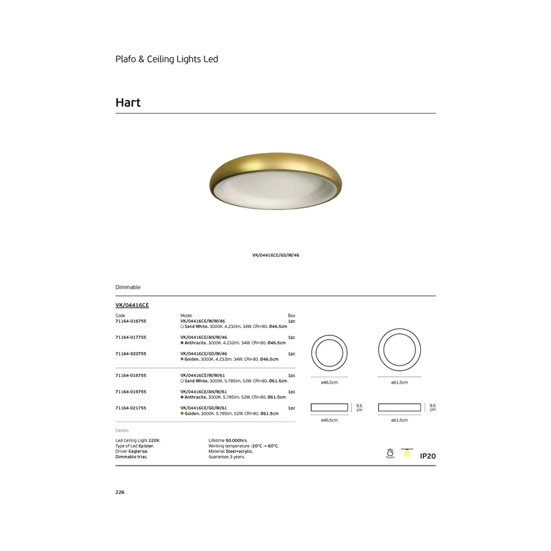 VK/04416CE/AN/W/46 LED осветител за таван, 220-240V, 34W, 3000K, 4.232lm, CRI>80, IP20, ø46.5cm, антрацит - VK LED Hart
