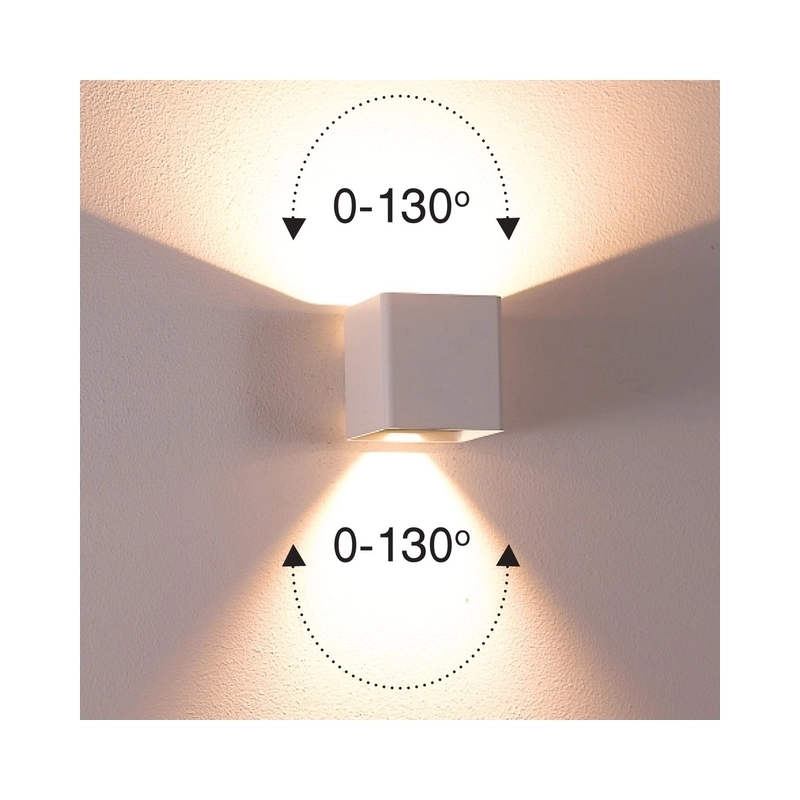 VK/02093/G/W LED осветител за стена, Нагоре/Надолу, 100-240V, 14W, 3000K, 1.510lm, 0-130°, CRI>82, IP54, 10x10.5x11.9cm, сив - VK LED Man