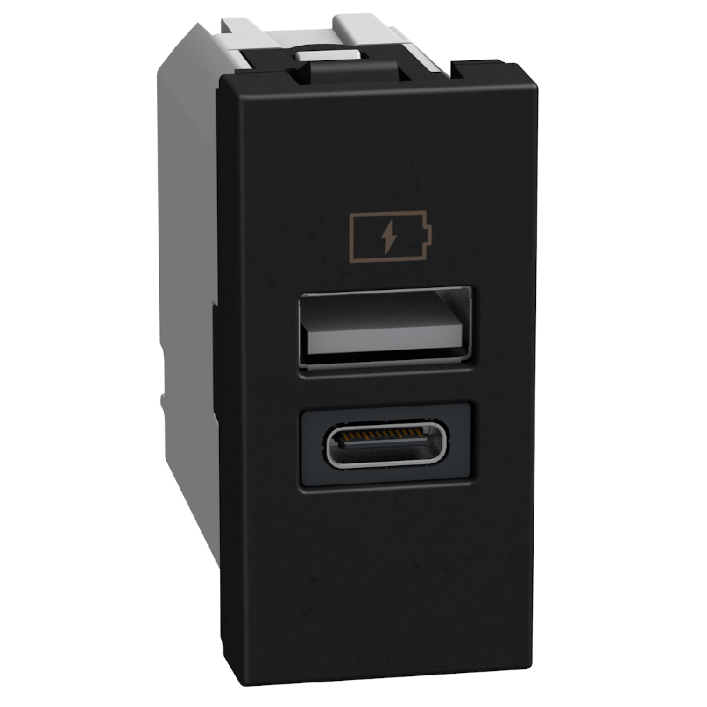 Розетка 2x USB тип A+C 15W 5V 1M Графит - bticino Light Now YD4191AC