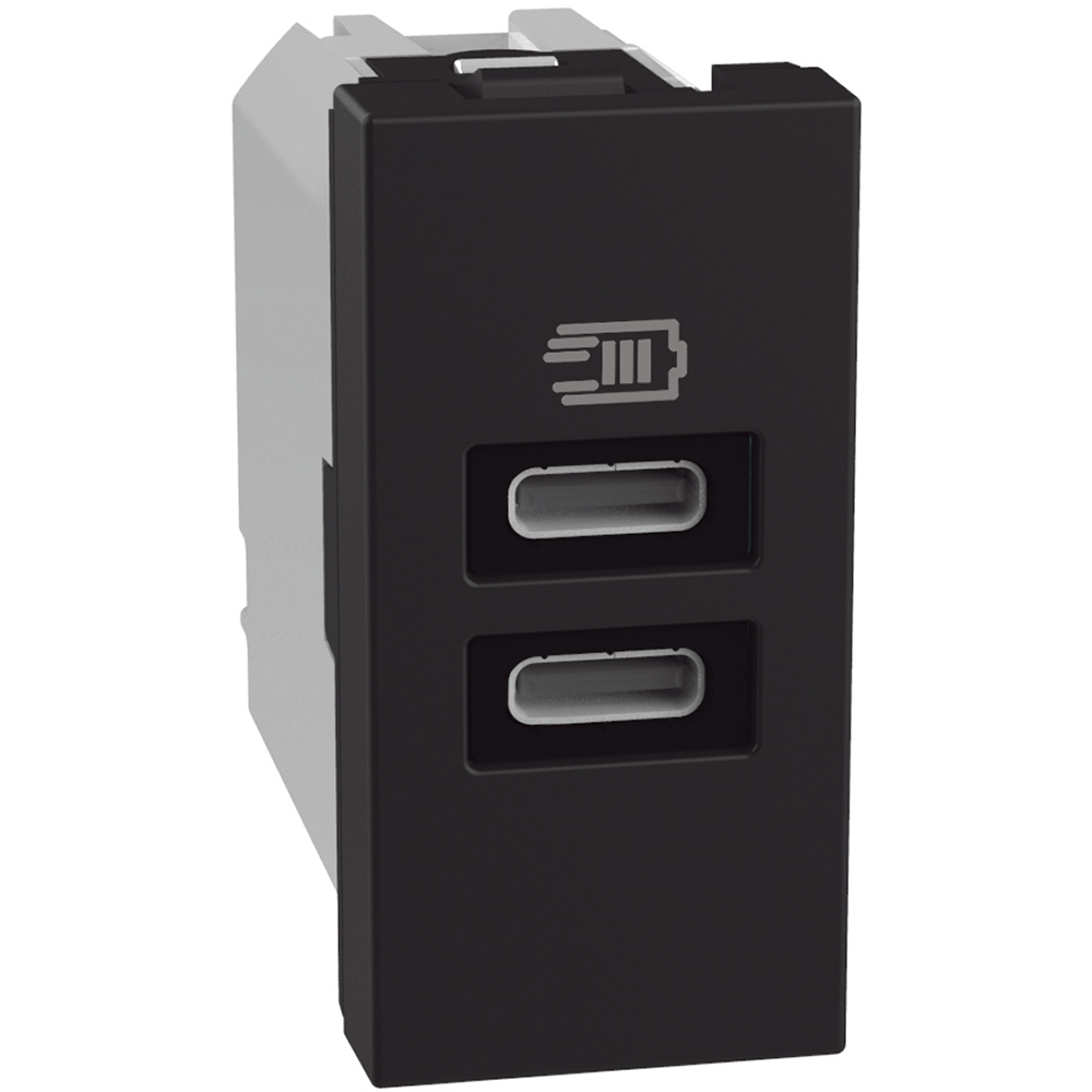Розетка 2x USB тип C+C 15W 5V 1M Графит - bticino Light Now YD4191CC