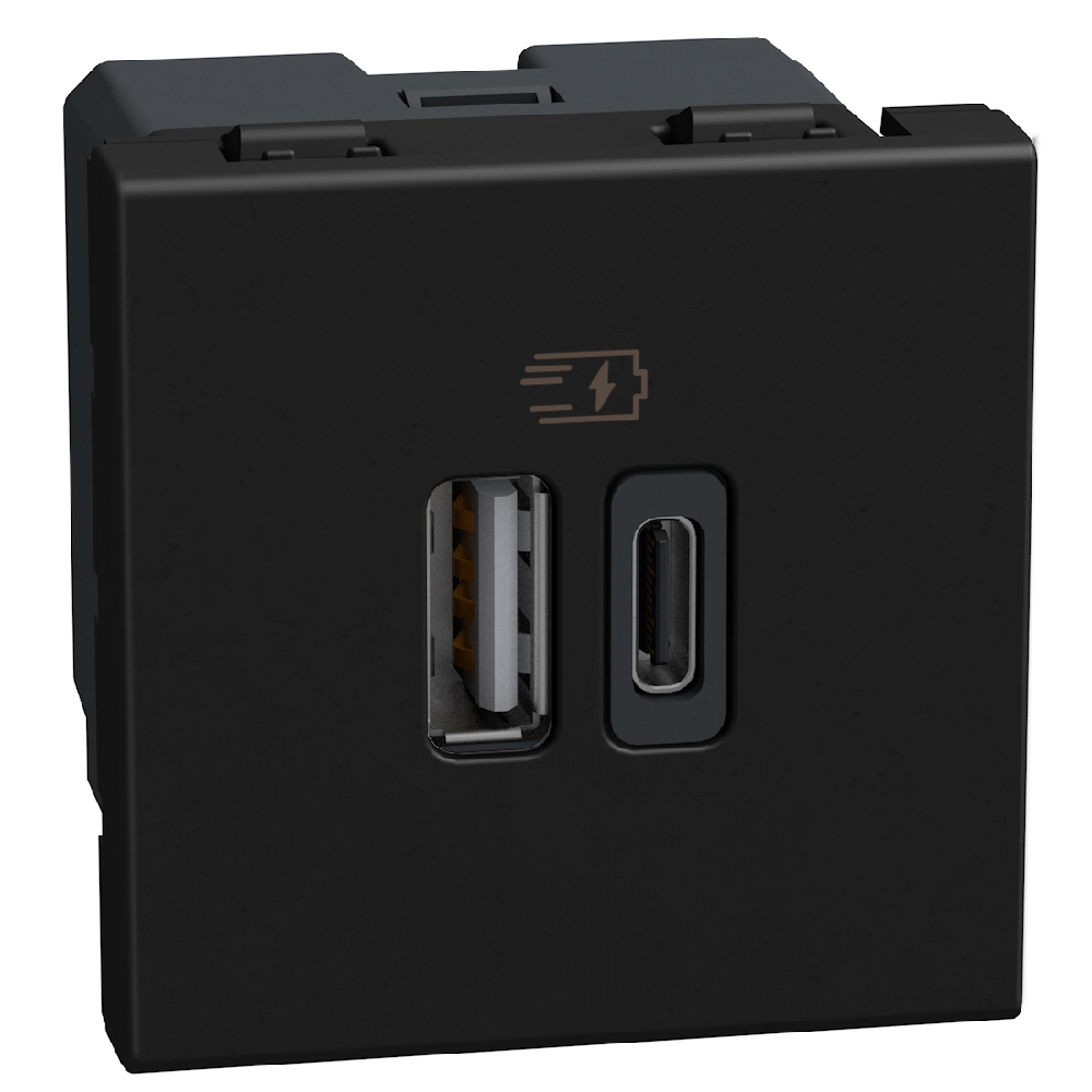 Розетка 2x USB тип A+C 15W 5V 2M Графит - bticino Light Now YD4287C2