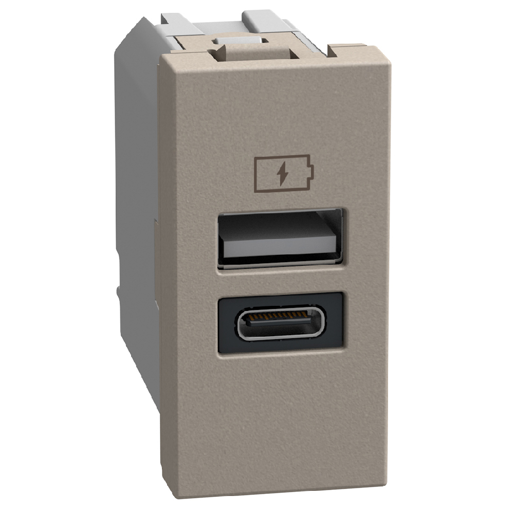 Розетка 2x USB тип A+C 15W 5V 1M Камък - bticino Light Now YG4191AC