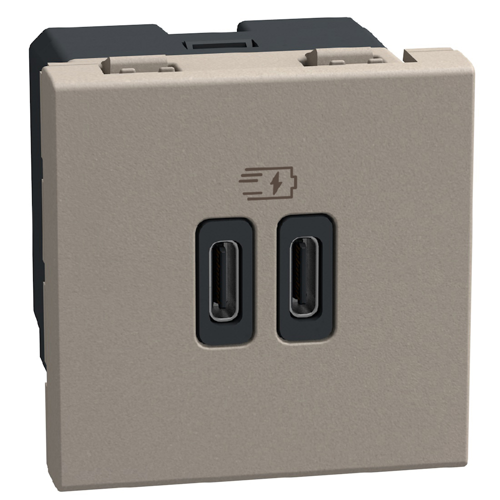 Розетка 2x USB тип C+C 15W 5V 2M Камък - bticino Light Now YG4286C2