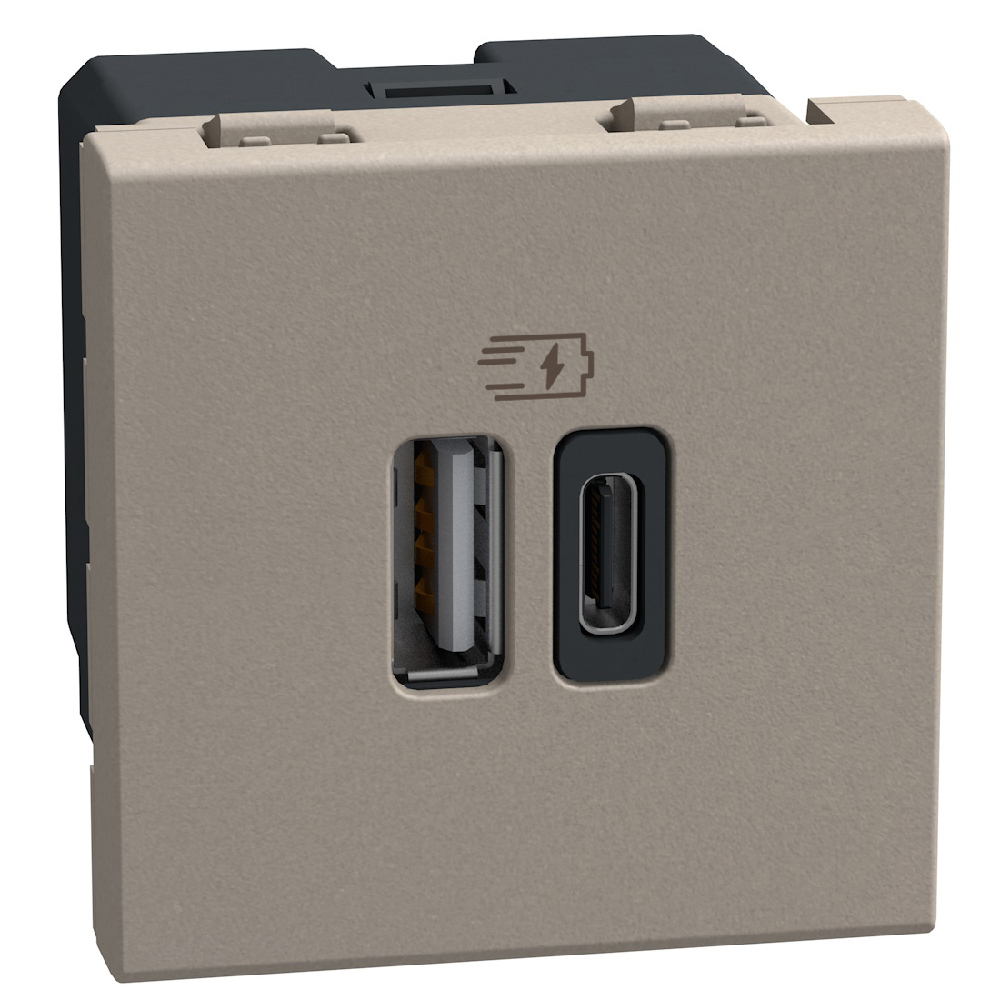 Розетка 2x USB тип A+C 15W 5V 2M Камък - bticino Light Now YG4287C2