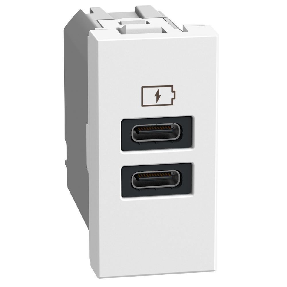 Розетка 2x USB тип C+C 15W 5V 1M Бял - bticino Light Now YW4191CC