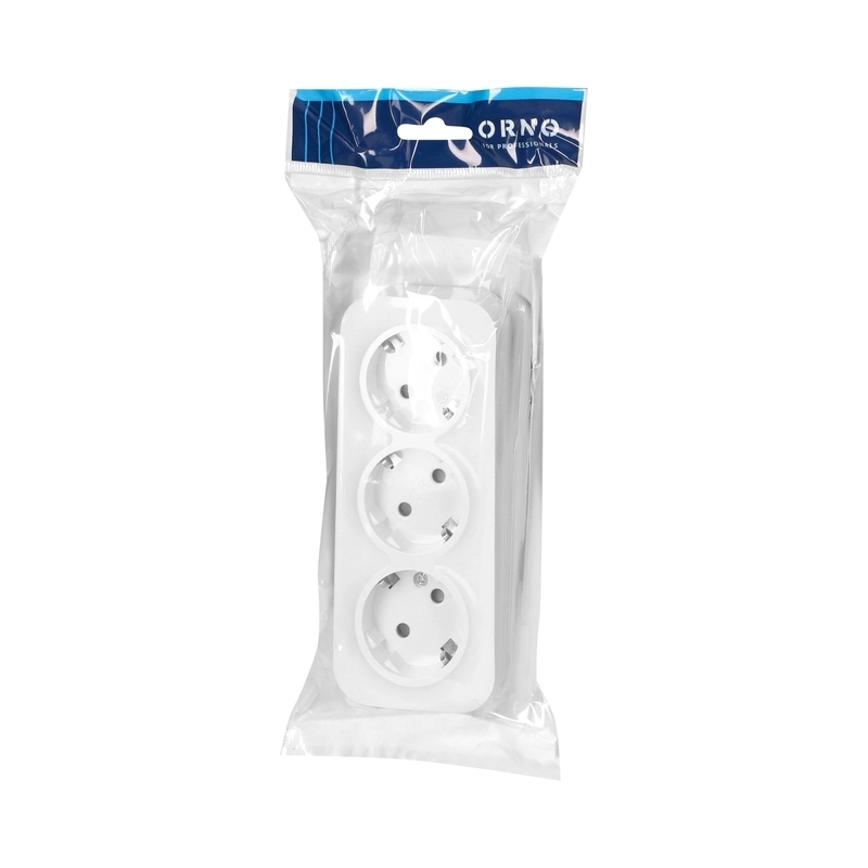 Контакт Шуко троен 3x 2P+E ОМ 16A Бял - Orno ToDoOrno OR-OE-7209(GS)/W