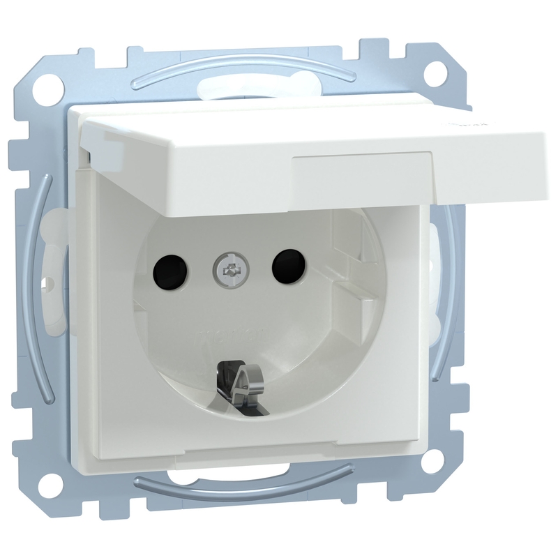 Контакт шуко механизъм 16A с лицев панел IP44 Активно бяло System M - Schneider Electric Merten System M MEG2414-0325
