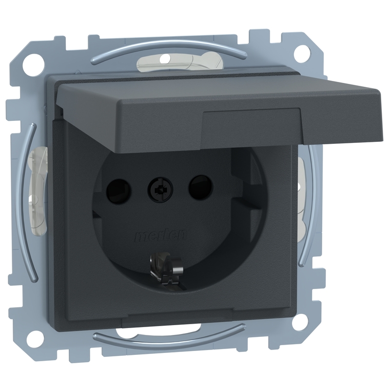 Контакт шуко механизъм 16A с лицев панел IP44 Антрацит System M - Schneider Electric Merten System M MEG2414-0414