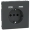Контакт шуко 16A с 2x USB тип А 2.4A 12W с лицев панел Антрацит System Design - Schneider Electric Merten System Design MEG2366-6034