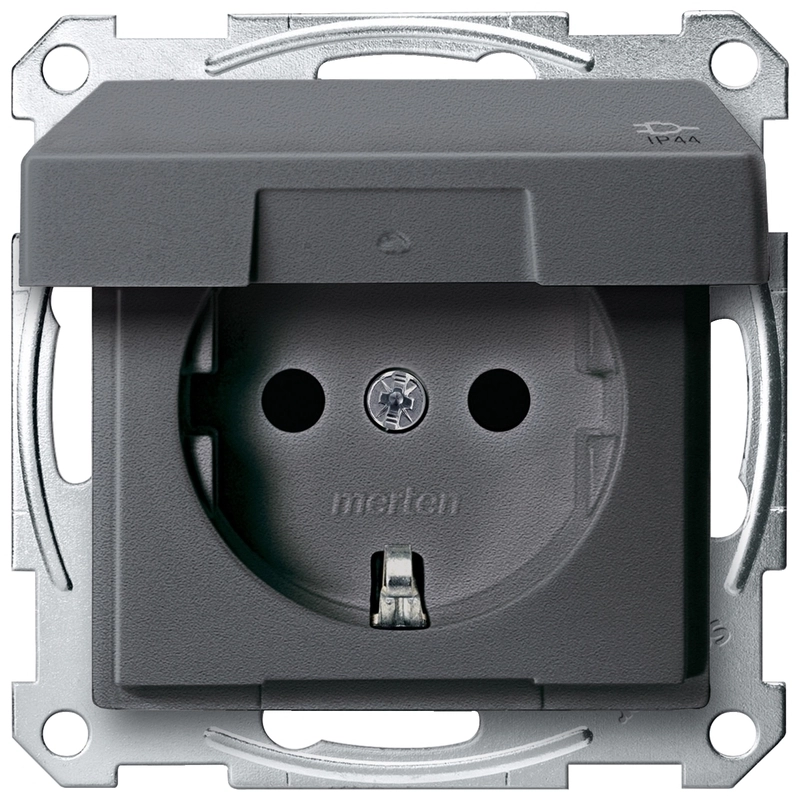 Contact shuko mechanism 16A with faceplate IP44 Anthracite System M - Schneider Electric Merten System M MTN2414-0414
