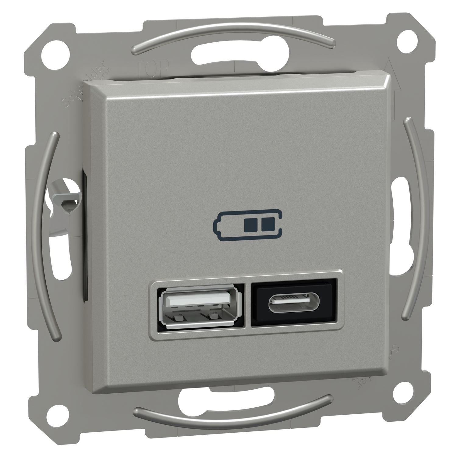 Двойно USB зарядно тип A+C 3A 21W Алуминий без рамка - Schneider Electric Asfora EPH2700561