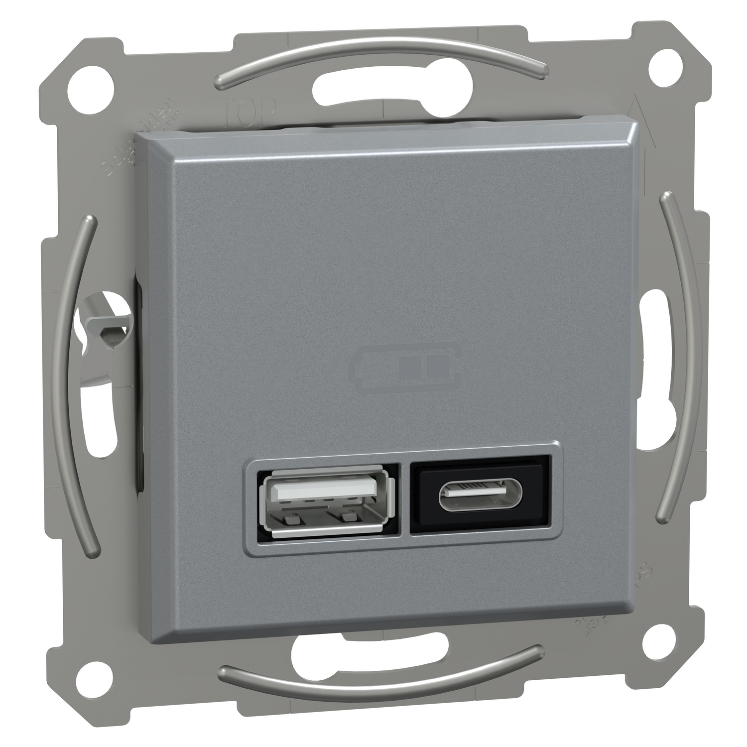 Двойно USB зарядно тип A+C 3A 21W Стомана без рамка - Schneider Electric Asfora EPH2700562