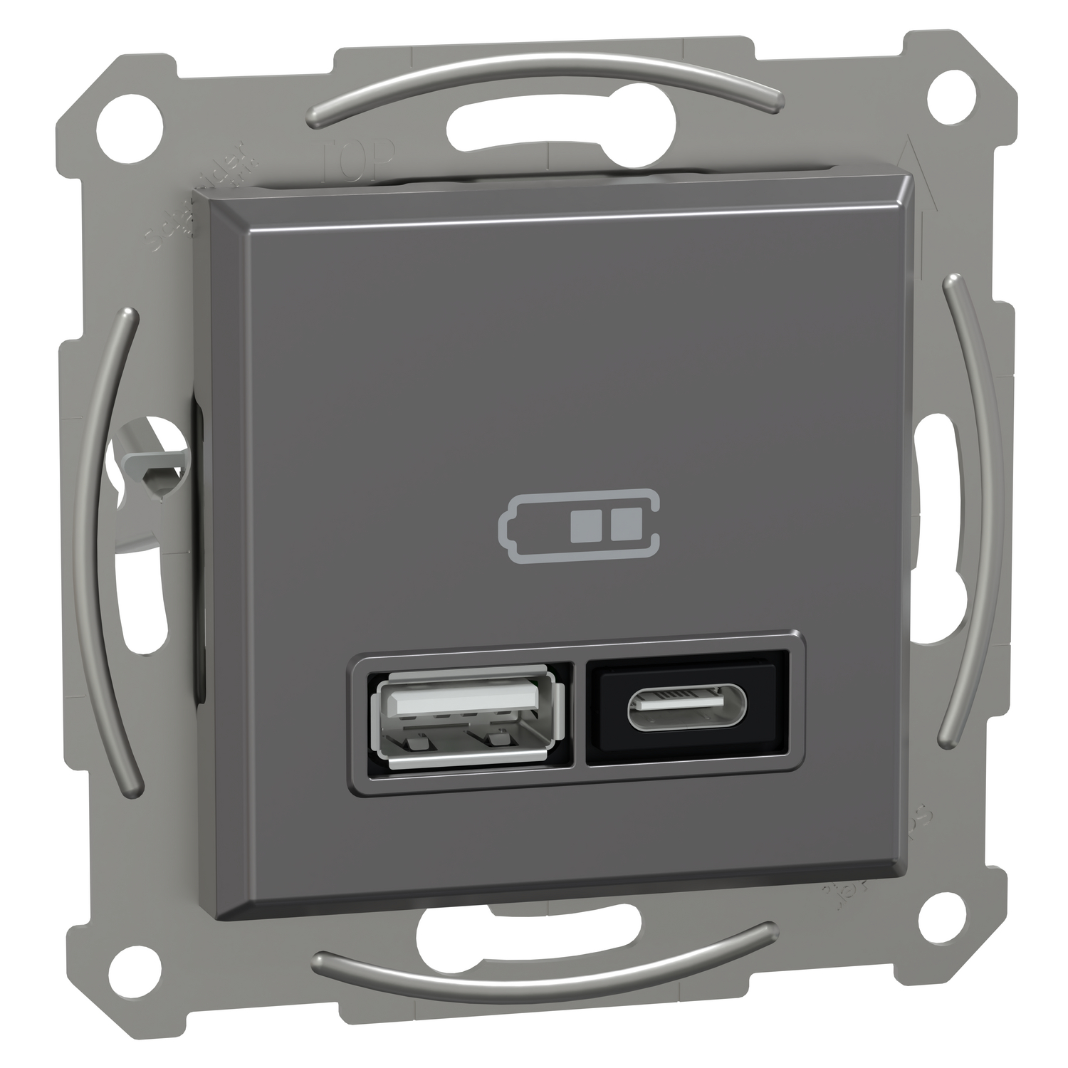 Двойно USB зарядно тип A+C 3A 21W Антрацит без рамка - Schneider Electric Asfora EPH2700571