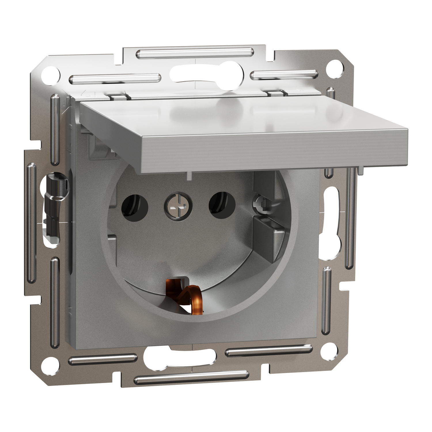 Контакт Шуко с капак 16A  Алуминий без рамка - Schneider Electric Asfora EPH3100161