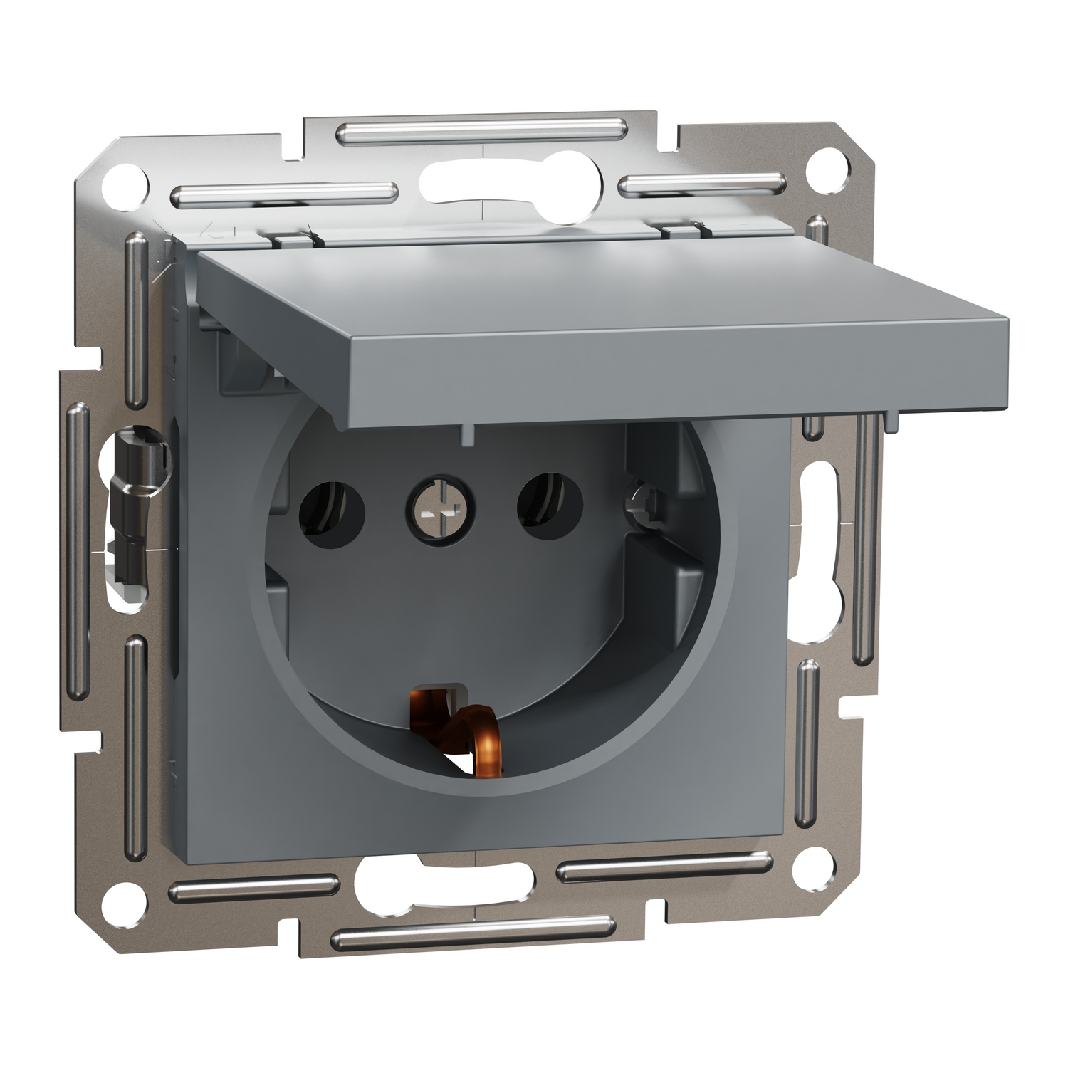 Контакт Шуко с капак 16A  Стомана без рамка - Schneider Electric Asfora EPH3100162
