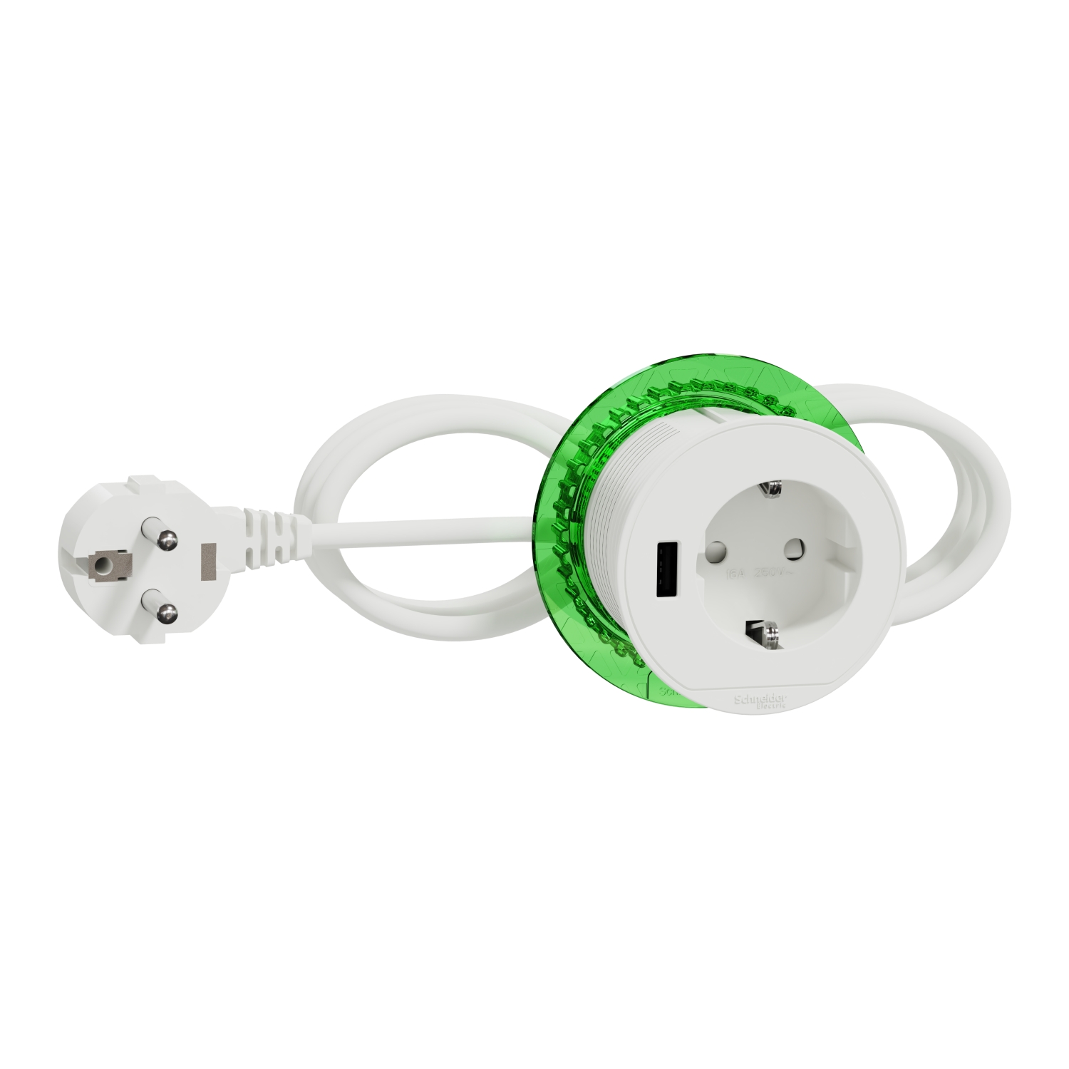 Модул мебел Ф60mm 2P+E Шуко USB A 5V 3.1A кабел 2m Бял XS Unica System+ - Schneider Electric Unica System+ INS44004