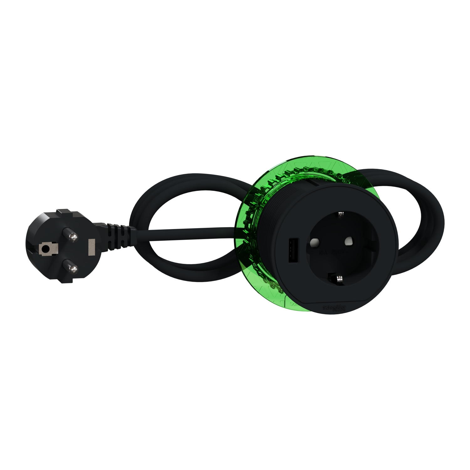 Модул мебел Ф60mm 2P+E Шуко USB A 5V 3.1A кабел 2m Антрацит XS Unica System+ - Schneider Electric Unica System+ INS44005