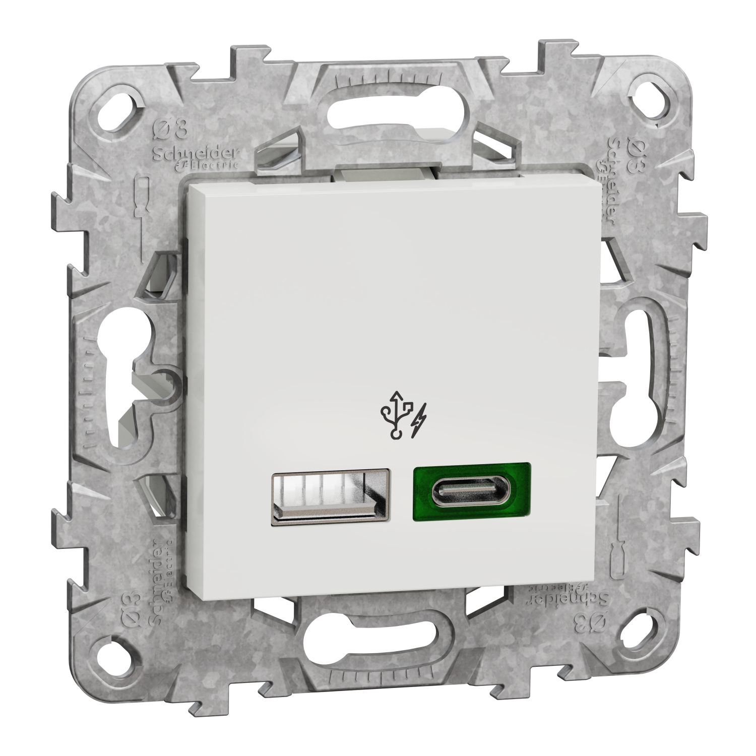 Двойно USB зарядно тип A+C, quick charge 45W, 2M, Бял - Schneider Electric Unica NEW NU501318