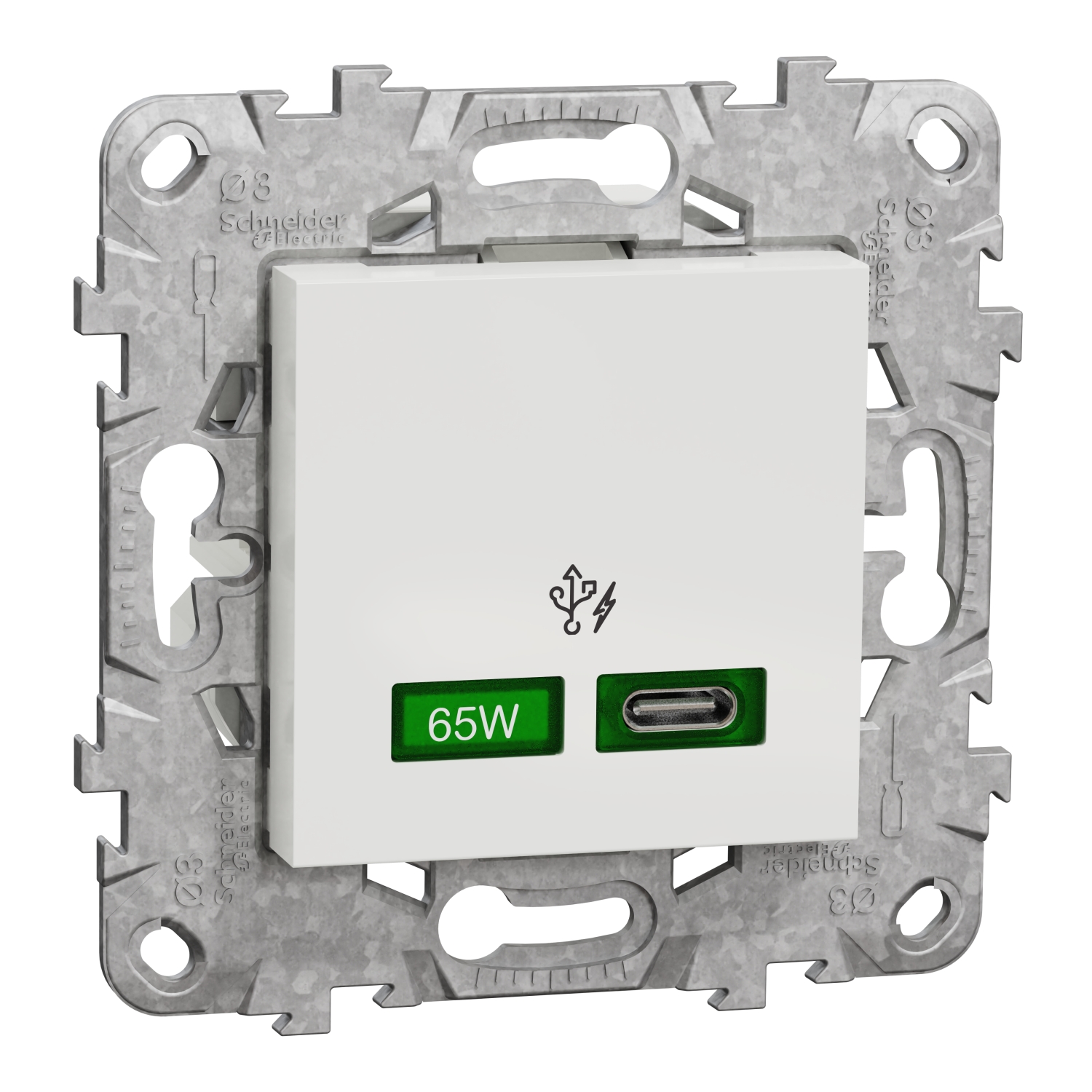 Единично USB Quick Charge зарядно тип C 65W, 1M, Бял - Schneider Electric Unica NEW NU501418