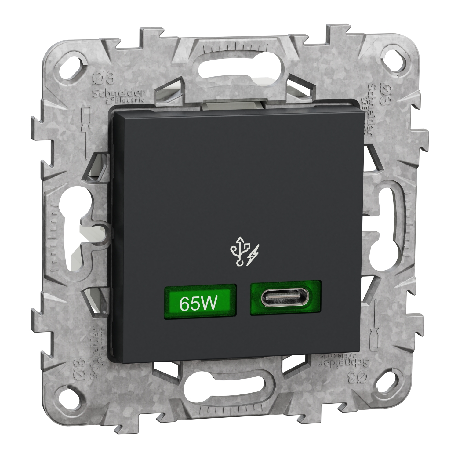 Единично USB Quick Charge зарядно тип C 65W, 1M, Антрацит - Schneider Electric Unica NEW NU501454