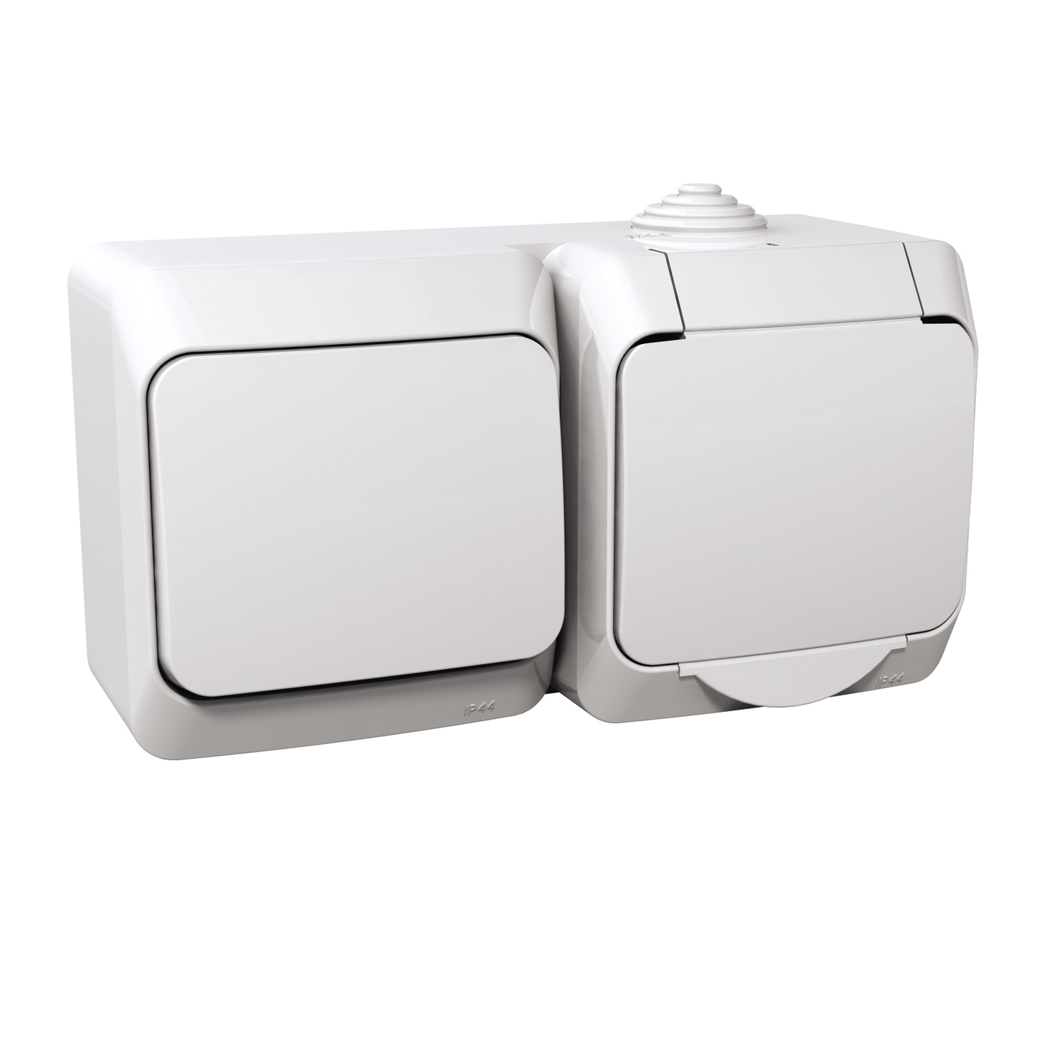 Kонтакт шуко и девиаторен ключ IP44 плътен капак Бял  - Schneider Electric Cedar Plus WDE000504