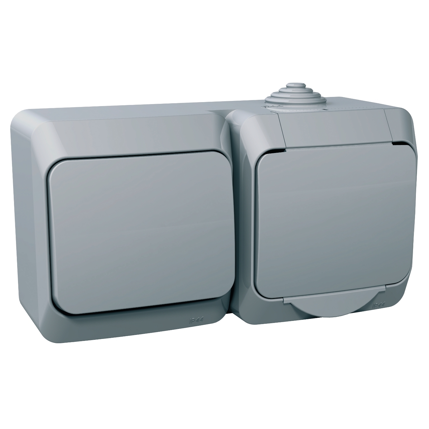 Kонтакт шуко и еднополюсен ключ IP44 плътен капак Сив  - Schneider Electric Cedar Plus WDE000600