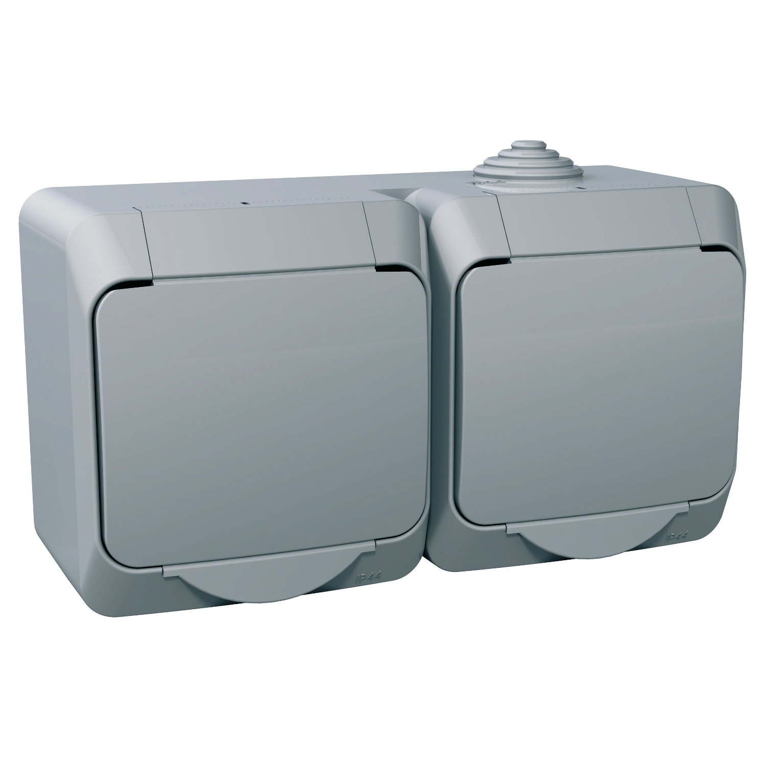 Двоен контакт шуко IP44 с детска защита плътен капак Сив  - Schneider Electric Cedar Plus WDE000623