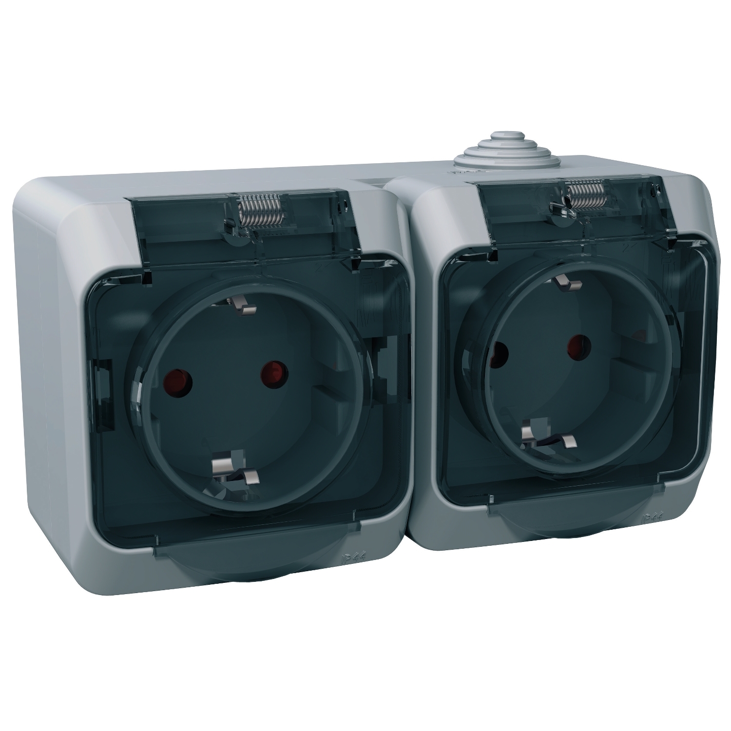 Двоен контакт шуко IP44 с детска защита прозрачен капак Сив  - Schneider Electric Cedar Plus WDE000625
