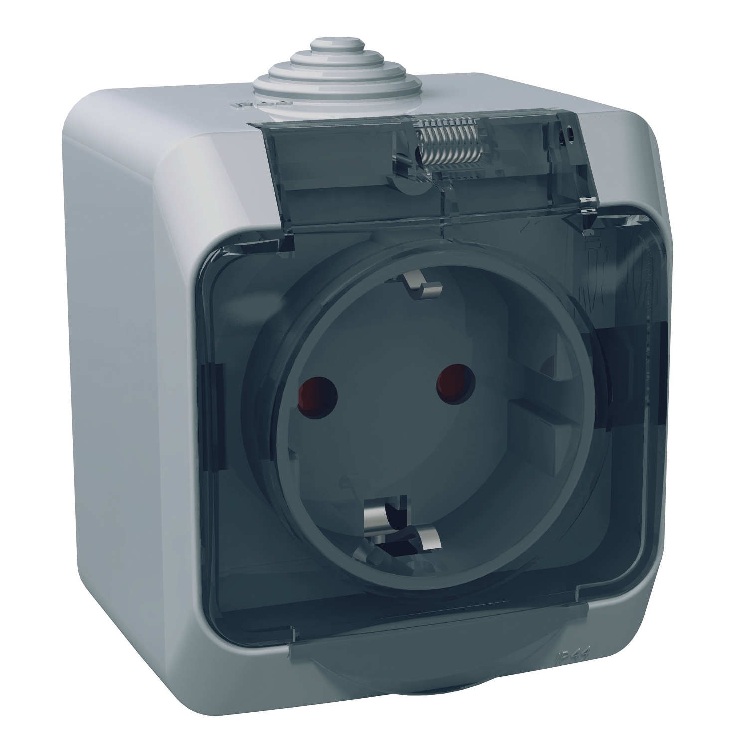 Контакт шуко IP44 с детска защита прозрачен капак Сив  - Schneider Electric Cedar Plus WDE000643