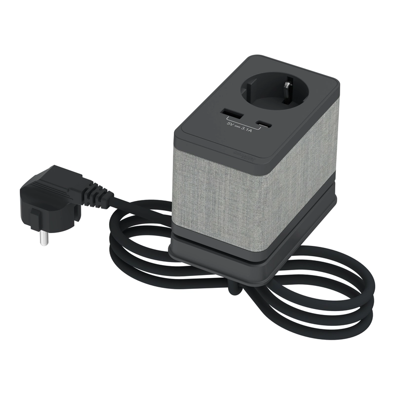 Модул за бюро 2P+E Шуко и 2x USB A+C 5V 3.1A кабел 2m Антрацит/текстил S Unica System+ - Schneider Electric Unica System+ INS44051