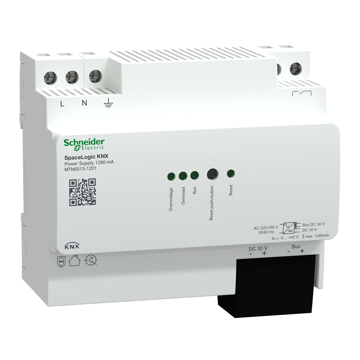 Захранване, Spacelogic KNX, REG-K/1280 mA, бял - SCHNEIDER ELECTRIC KNX MTN6513-1201
