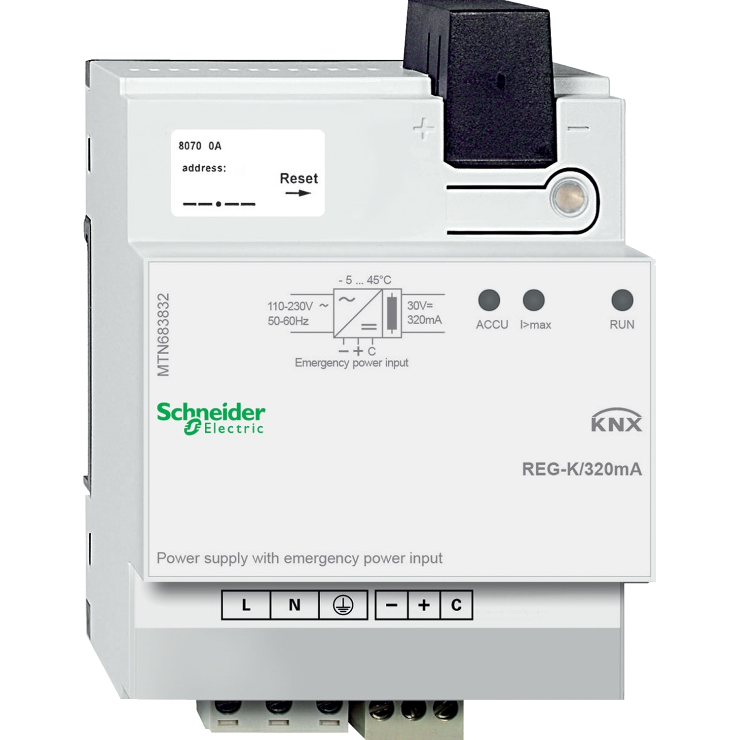 KNX захранване REG-K/320 mA с вход за аварийно захранване, светло сив - SCHNEIDER ELECTRIC KNX MTN683832