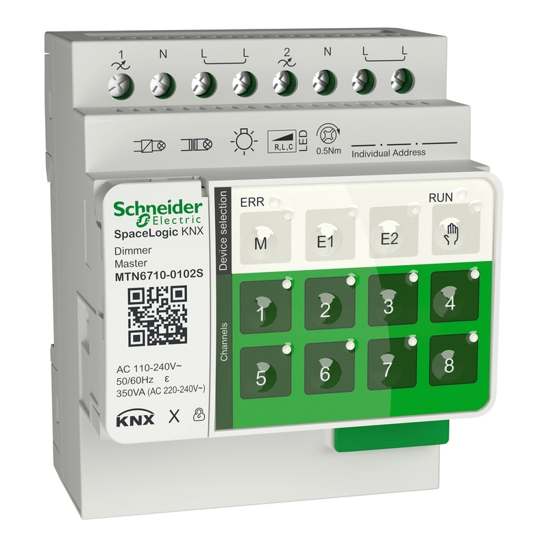 Димер актуатор, 2 канала, SpaceLogic KNX, Universal, 230V, бял - SCHNEIDER ELECTRIC KNX MTN6710-0102S