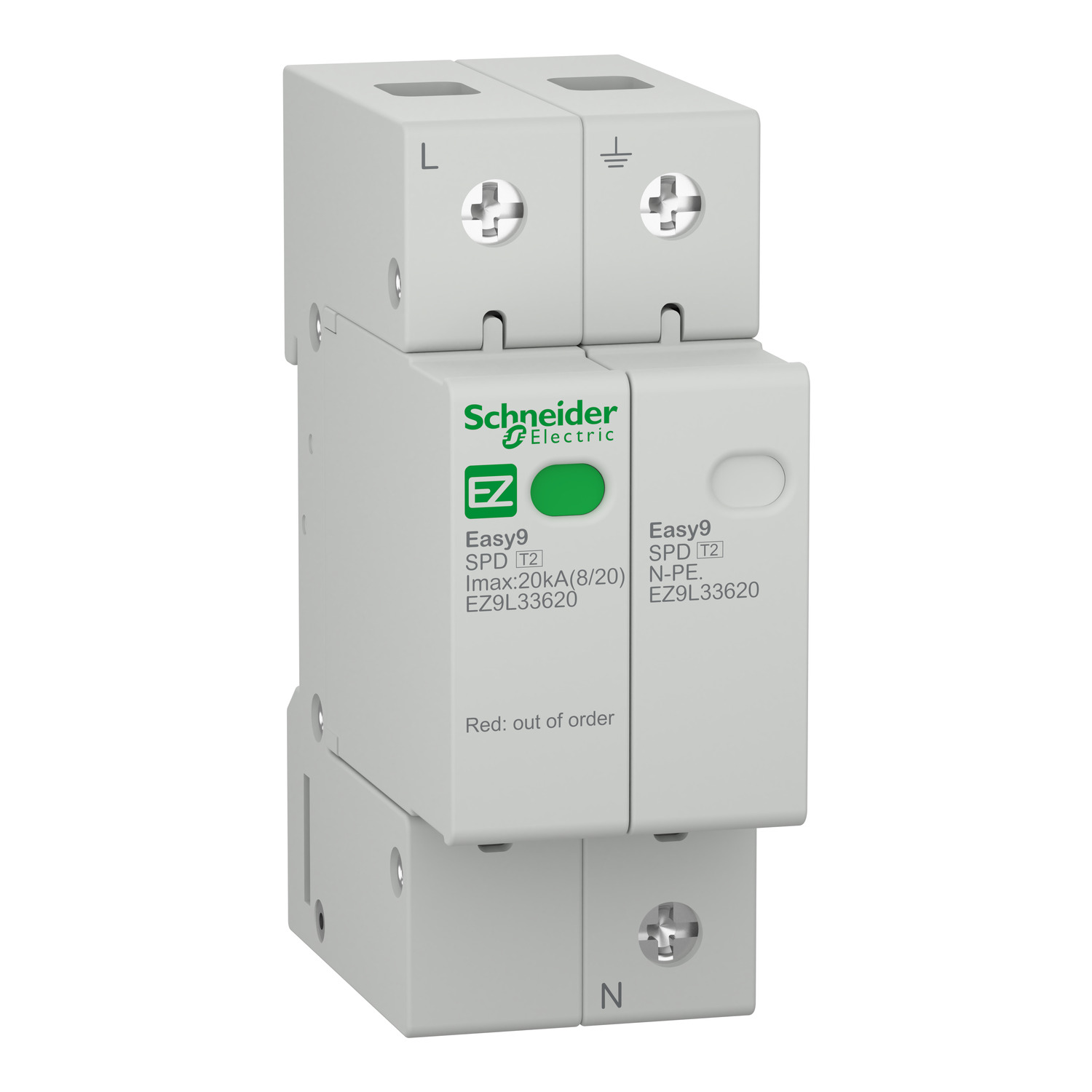 Катоден отводител Easy9 - 1P + N - 230 V - 20000 A - SCHNEIDER ELECTRIC Easy9 SPDs EZ9L33620