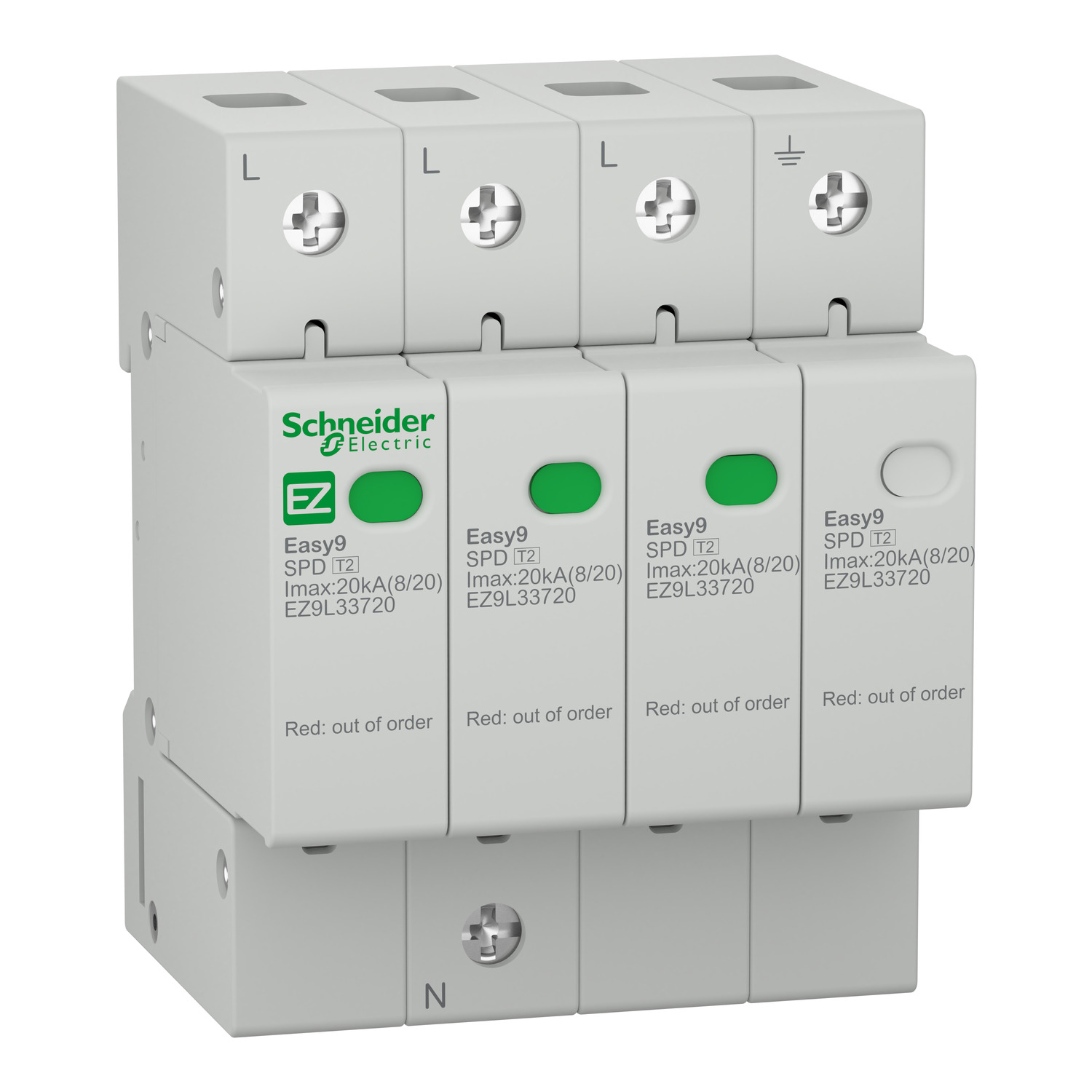 Катоден отводител Easy9 - 3P + N - 400 V - 20000 A - SCHNEIDER ELECTRIC Easy9 SPDs EZ9L33720