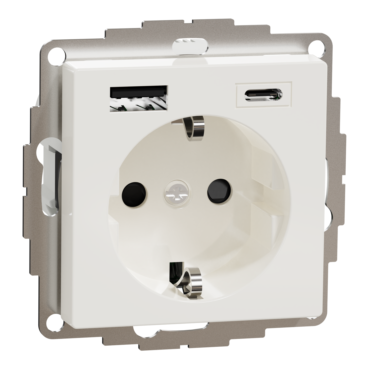 Контакт Шуко + USB зарядно тип  A+C 3A TPb Полярно бяло гланц System M - SCHNEIDER ELECTRIC Merten System M MTN2367-0319