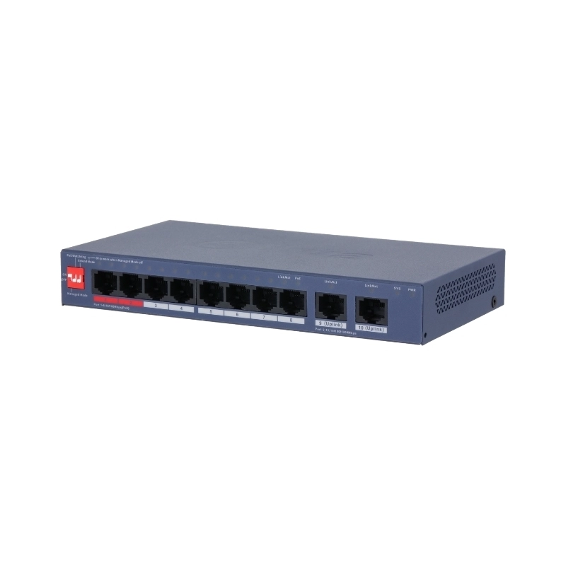 8 × RJ45 10/100 Mbps PoE ports, 2 × RJ45 Gigabit ports, 110 W - DAHUA CS4010-8ET2GT-110