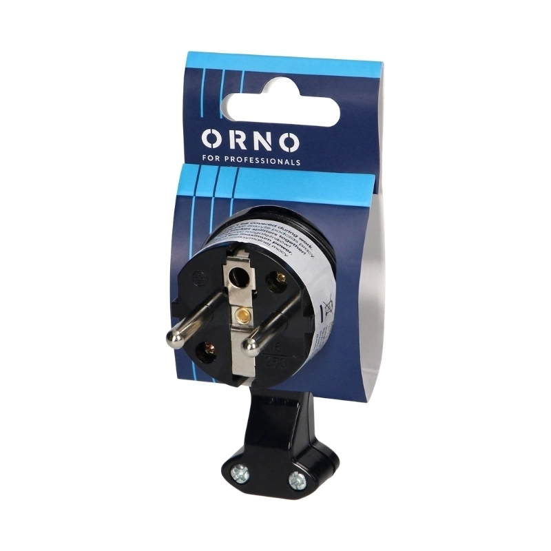 Щепсел Uni Schuko 16A 250V с ринг за кабел 90° Черен - ORNO OR-AE-13253/B
