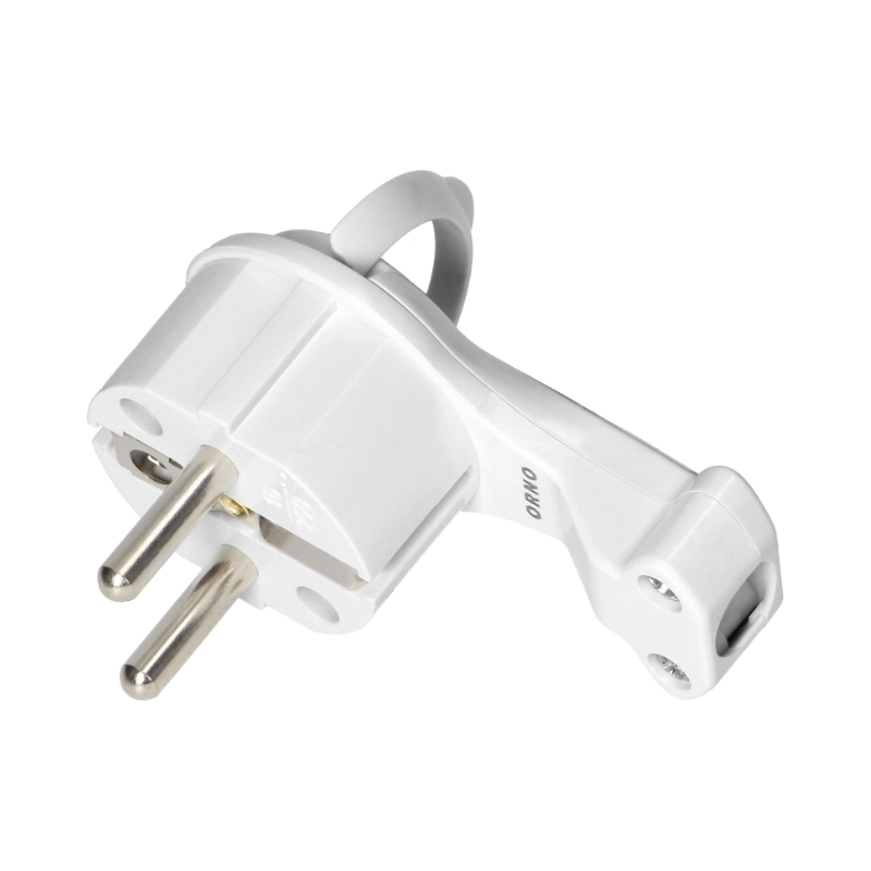 Щепсел Uni Schuko 16A 250V с ринг за кабел 90° Бял - ORNO OR-AE-13253/W