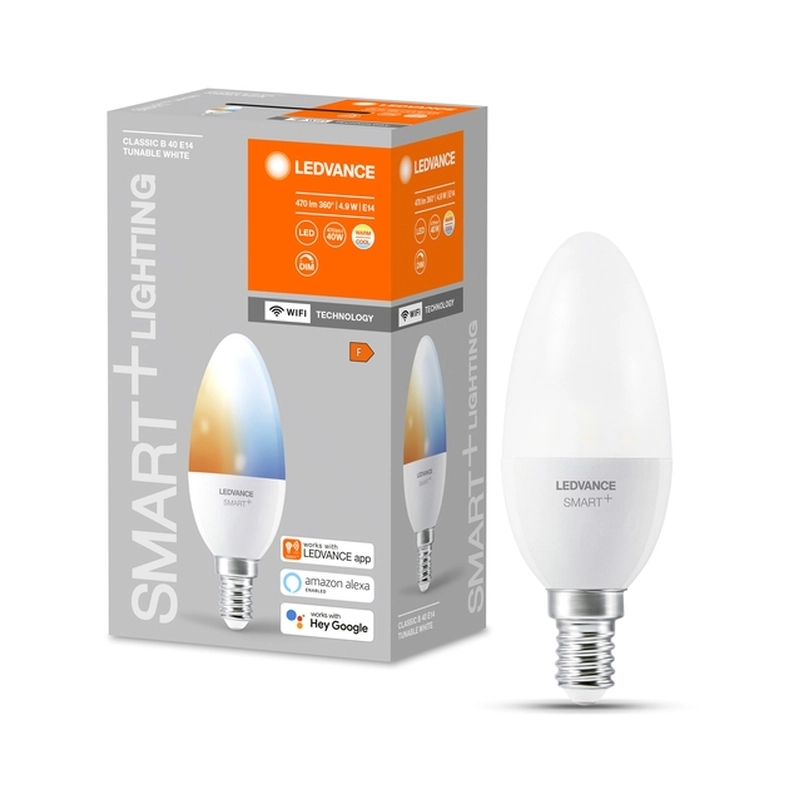 LED SMART lamp 4.9W 470lm TW (2700...6500K) 200 ° Ra>80 E14 Wi-Fi oval type, dimmable - LEDVANCE LED SMART