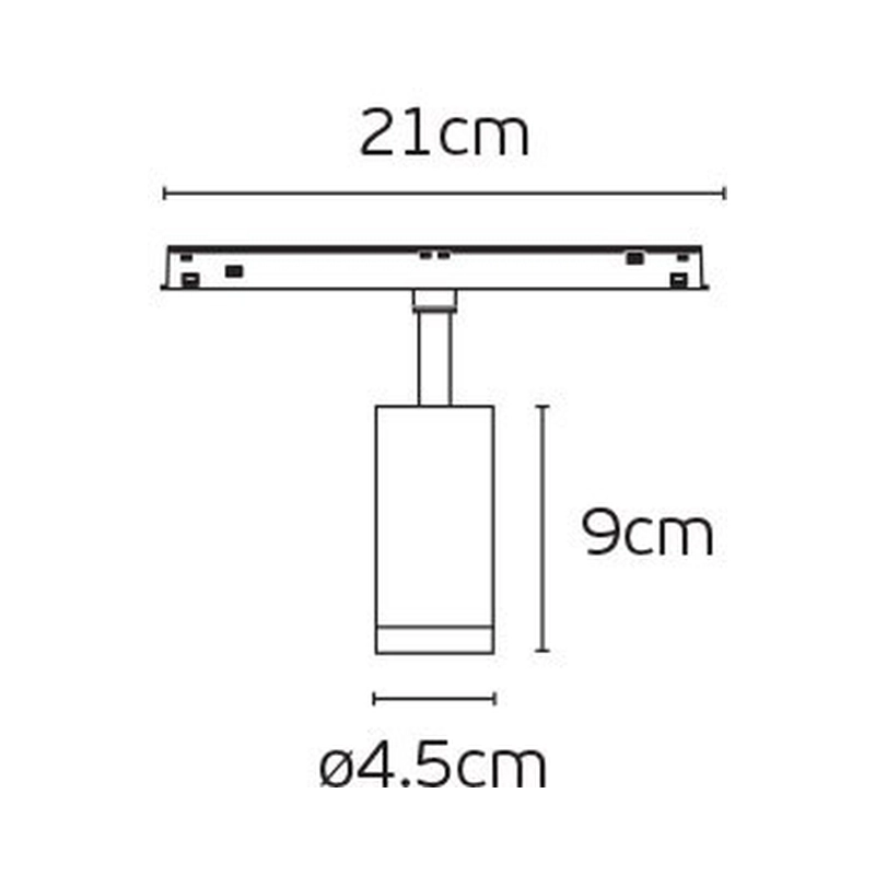 LED spotlight for magnetic track 48V. Slim. DALI, 3000K, 1.524lm, 15W, CRI>90, ø4.5x9cm, IP20, black (without ring) - VK LED VK/04605/TR/DA/B/W EIVA 71164-080776