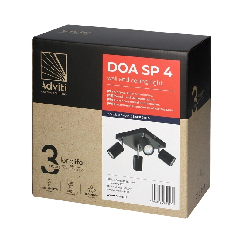 Ceiling and wall light DOA SP 4, GU10, max. 4x50W, IP20, black - Orno AD-OP-6348BGU10